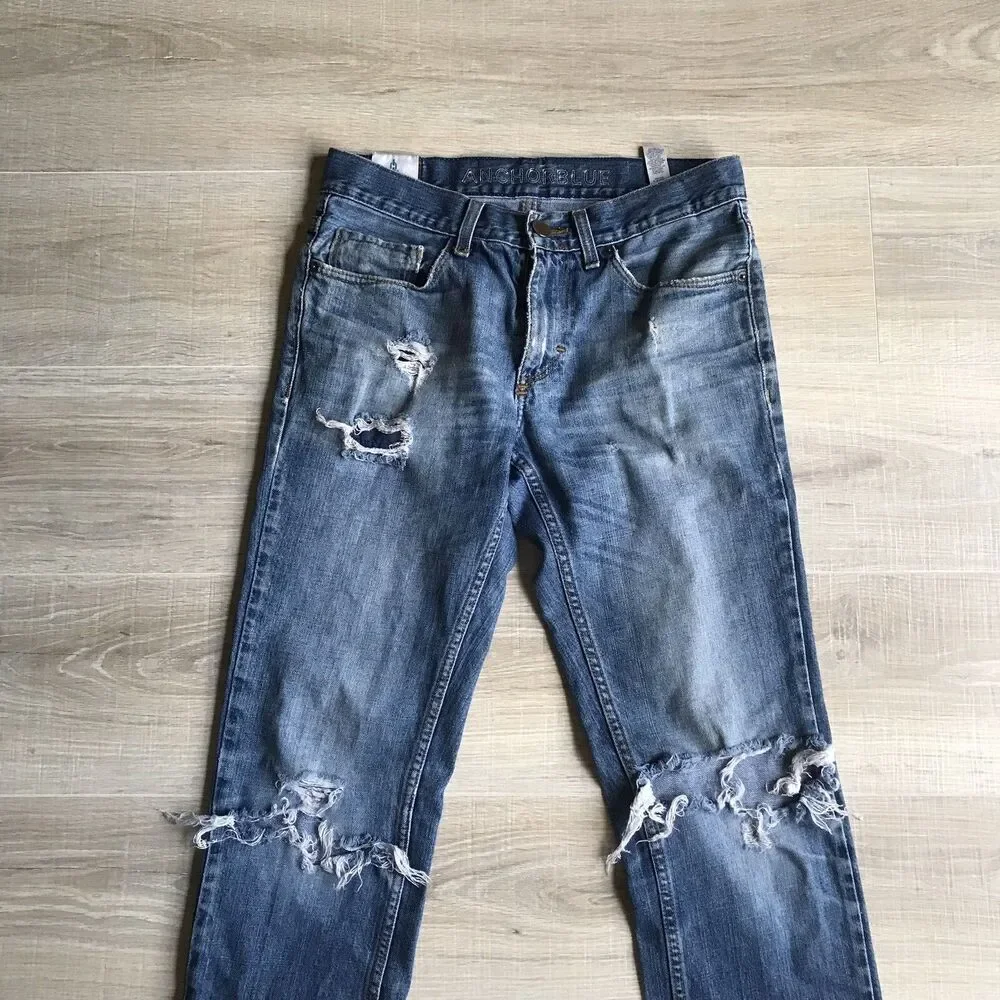 Anchor Blue Distressed Blue Jeans Mens Sz 30 x 32 Slim Fit